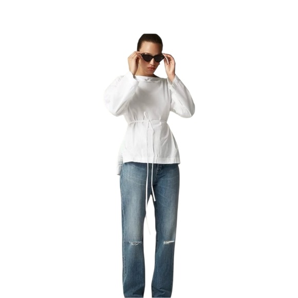 J. Crew Tops - J Crew Ciel Top White cotton Poplin Long Sleeve Belted Womens Size XL